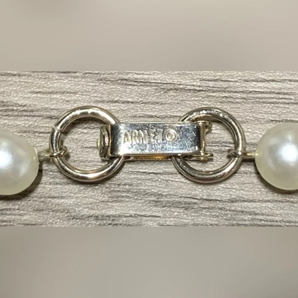 Vintage Designer Signed AHMET Gold Tone Green Crystal & Pearl Cha-Cha Bracelet - Picture 4 of 5